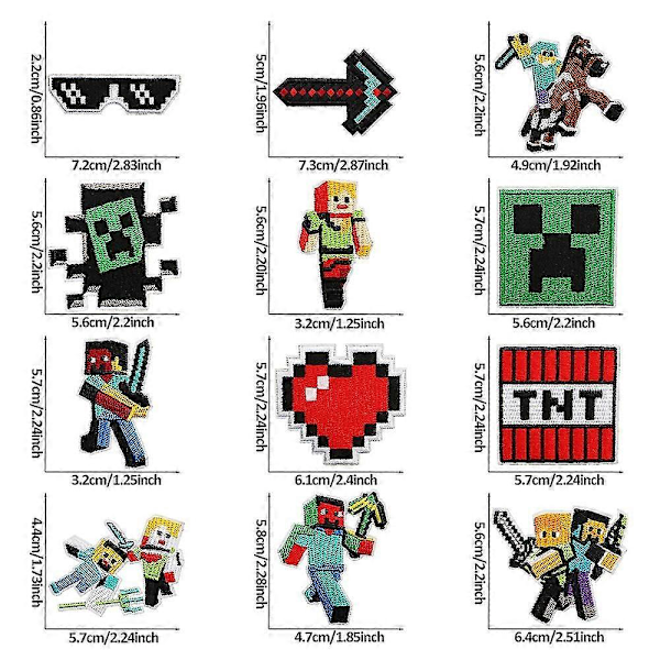 16 kpl Minecraft-sarjan brodeerattuja paikkoja, ommeltavia tai silitettäviä koristeellisia paikkasovelluksia vaatteisiin, mekkoihin, hattuihin, farkkuihin, tee-se-itse-tarvikkeisiin