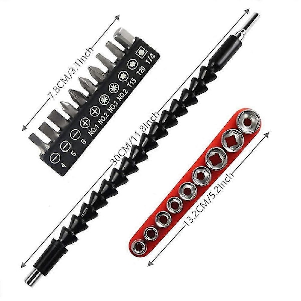 295 mm Fleksibel Forlænger Forstærket Blød Boremaskine Elektrisk Skruetrækker Bitsæt med 10 Hex Bits og Bits (5 mm - 13 mm)