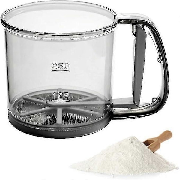 Mjöl Sil för Bakning, Mjöl Sil, Finmaskigt Nät med Handpressdesign, Portabel Manuell Sil för Bakning, Florsocker, BPA-fri, Grå 10,5*15cm