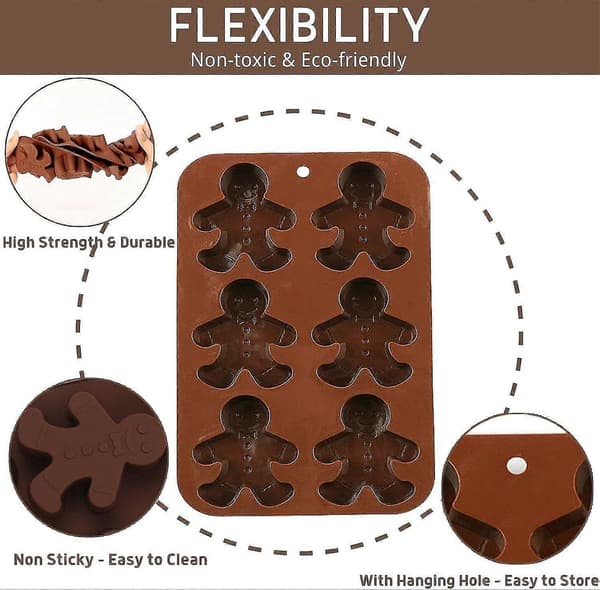 Chokoladeforme 6-hul Gingerbread Man Silikoneforme, silikonebageform til chokolade, muffin