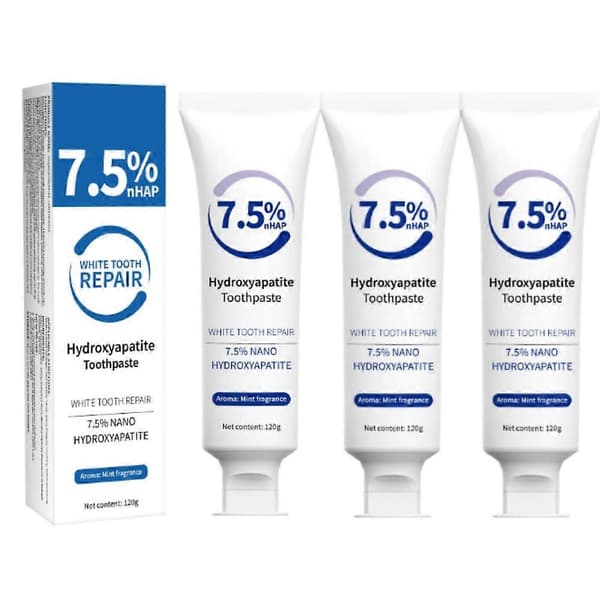 7,5% Hydroxyapatit Tandpasta (Fluoridfri), Nano Hydroxyapatit Tandpasta til Sensitive Tænder, Emaljebeskyttelse 3pcs