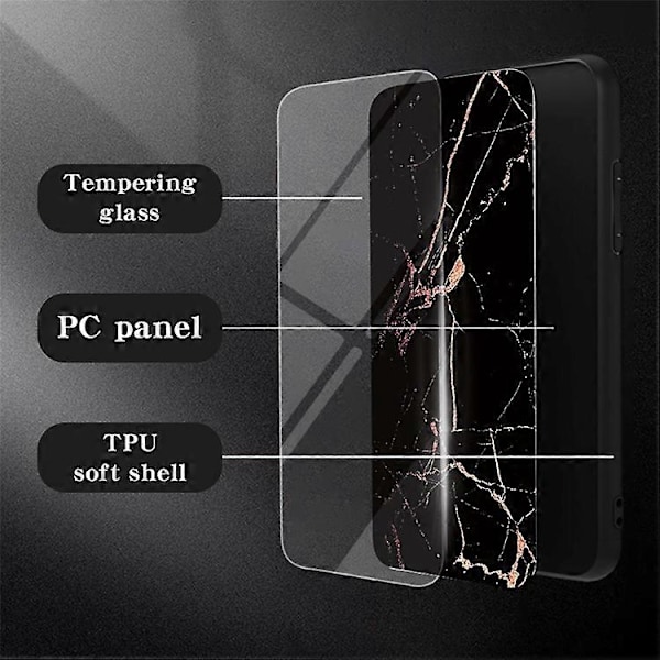 Yhteensopiva Xiaomi Redmi K70E 5G -kotelo Marmorikuvio Karkaistu lasi+PC+TPU-suojus Black