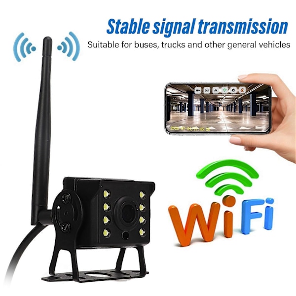 WIFI 12V till 24V Trådlös Backkamera Vattentät HD IR Mörkerseende Backkameror För Buss Lastbil