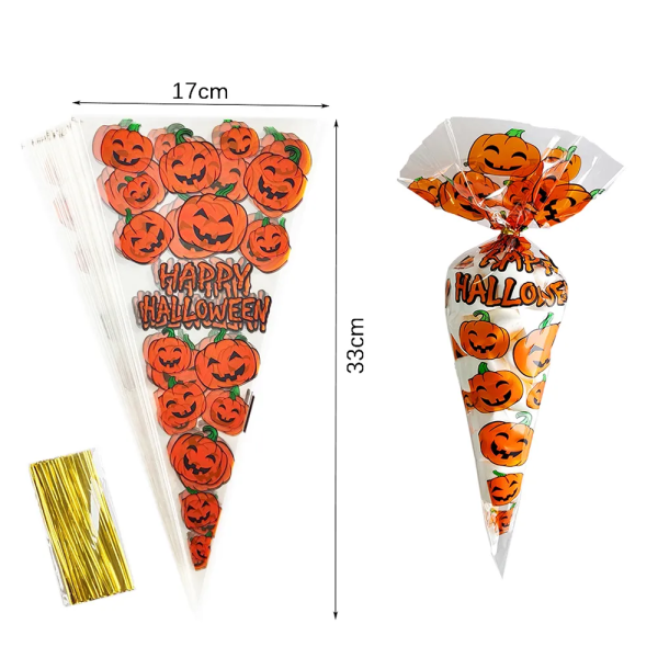 100 st Halloween Godispåsar Konpåse Pumpkin Spider Bat Förpackning Cookie Presentpåse style 11