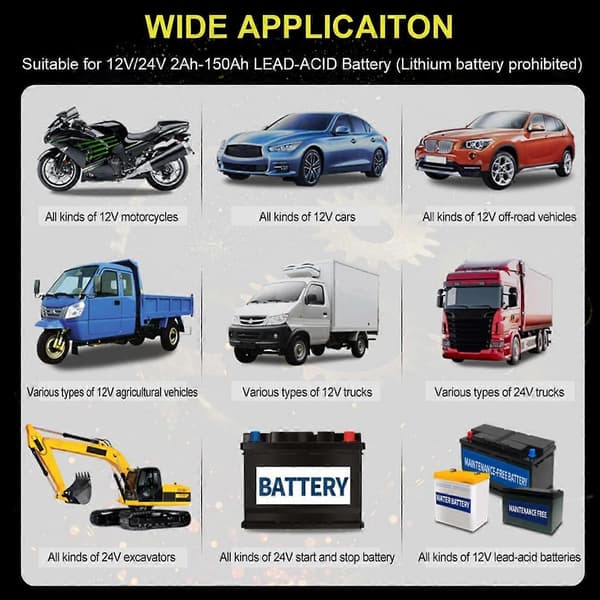 12V/24V 8Amp Bilbatterilader, Automatisk Smart Batterilader