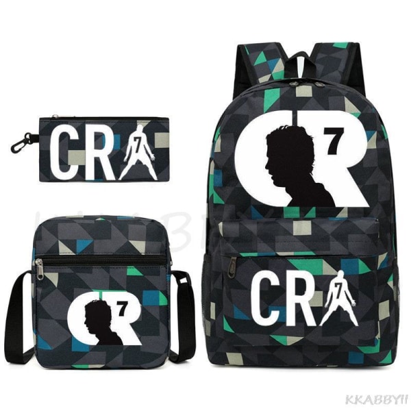 CR7 skolevesker 3 stk Stor bokryggsekk for tenåringer Gutter Jenter Reise Bærbar PC Mochila Escolars Light Grey