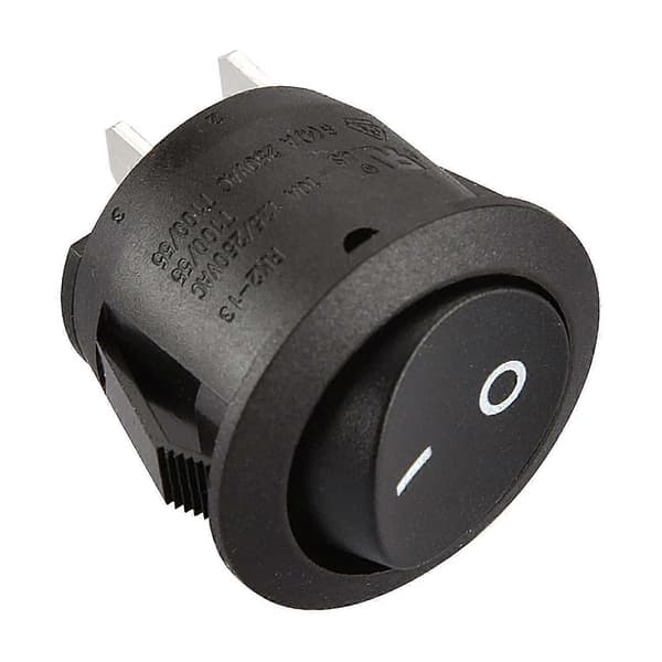Pakke med runde vippekontakter - 2 terminaler SPST, 6A, 250VAC, UL, VDE - Sort