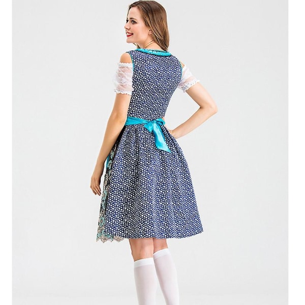 Dirndl Oktoberfest Dräkt Traditionell ölfestival Pubar Wench Cosplay Festklänning Carnival Halloween Blue M