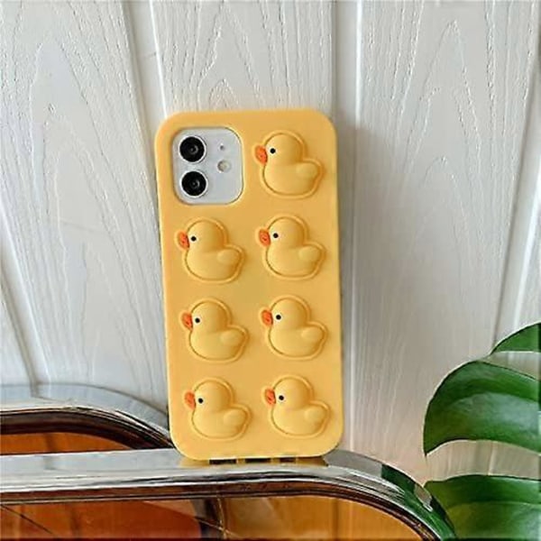 Ultra Tyk Blød Silikone Case med til Apple 3D Tegneserie Farve Sød Dejlig Sjov Bedårende Kawaii Børn Piger Drenge (Gul And, til iPhone 13)