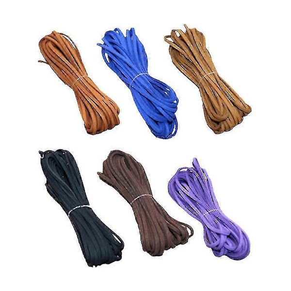 6 st 5 meter 3 mm platta konstläder smyckesband rep för armband halsband tillverkning (brun, lila, saffir, svart, gul och kaffe)