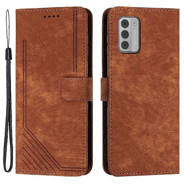 Kompatibelt för Nokia G42 Mobilskal Präglade Linjer Hudvänligt Plånboksfodral TPU+PU Läder Skal Ställ Brown