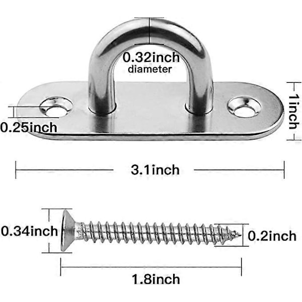 4 Stykker Takfeste i Rustfritt Stål 3,1 tommer Pad Eye Plate Marine Hardware Staple Hook Loop Skruer Feste