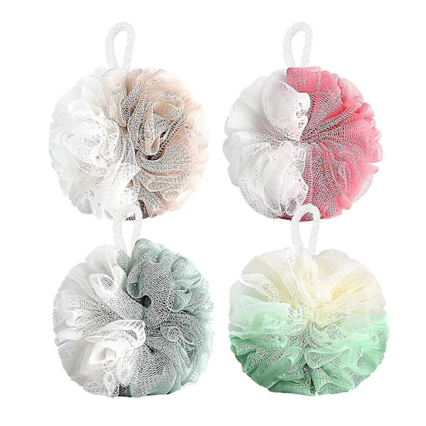 Badsvampar Dusch Loofahs, Mjuk Nät Kroppsskrubb Svampboll, Hållbar Mesh Pouf Bad Loofah Svamp Kroppstvätt Puff, 4-pack (4 förpackningar, 4)
