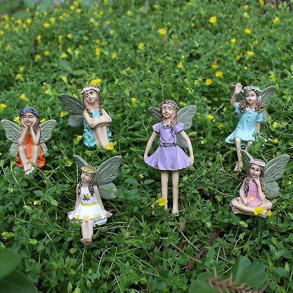Sæt med 6 Mini Feer - Have Udendørs Ornamenter Dekorations Statue Tilbehør