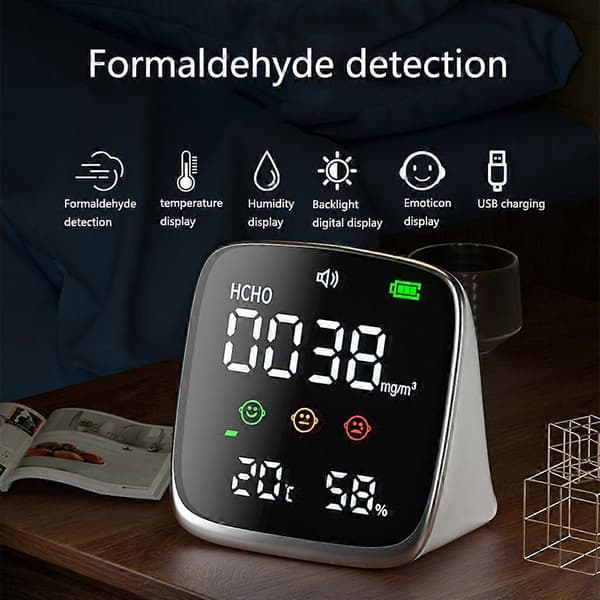 Formaldehydmätare HCHO-detektor Termometer Hygrometer med komfortdisplay