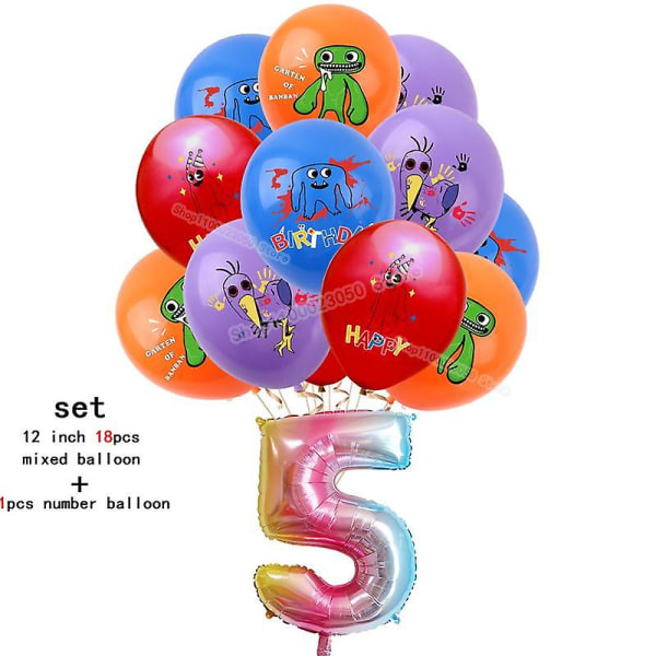 Garten Of Banban Syntymäpäiväjuhlien koristelu Lapset Suihku Pojat Tytöt Pöytätarvikkeet Muki Pöytäliina Numerot Ilmapallokakku Tausta 19pcs set-5