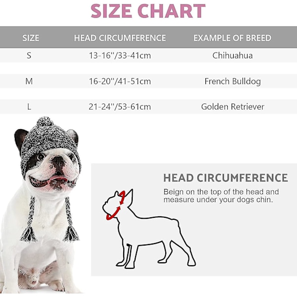 Vinterhundmössa,varm Pet Pompom Stickad Mössa Varm Pet Stickad Snood Huvudbonad med öronhål För medelstora hundar Fransk Bulldog Grey S