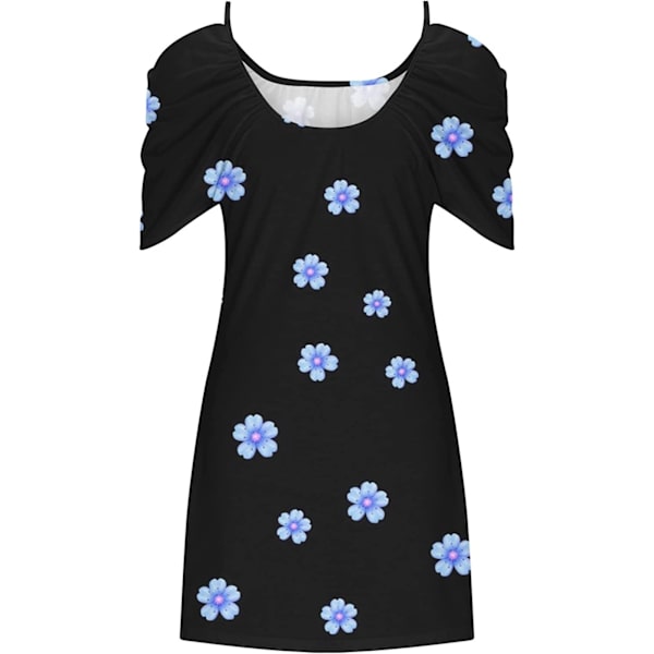 Klänning med print för kvinnor sommar Spaghetti Strap Ärmlös klänning 1-White M