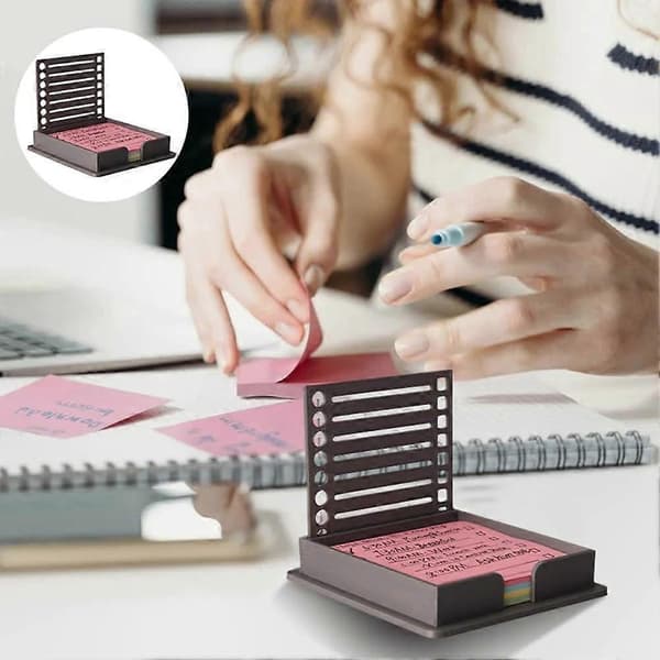 Sticky Note Holder med Skabelon, Sticky Note Dispenser Kompatibel med Post-It Notes Grey