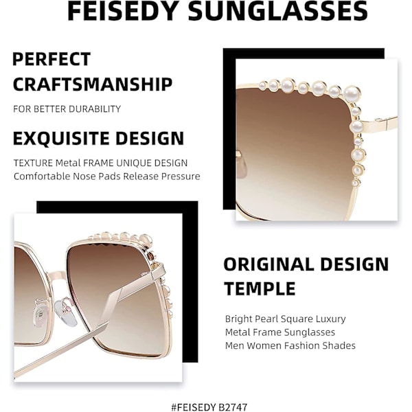 Ubiuo Dame Oversized Firkantede Solbriller Perledesign Damer 2021 Ny Luksus Mode Store Shades B2747
