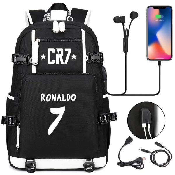 Football Star CR7 USB Laderyggsekk Skolesekk Travel Notebook Laptopvesker for barn Studenter style 4