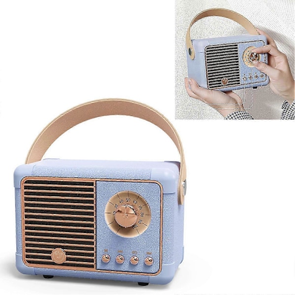 Bluetooth-kaiutin, kompakti, kannettava, retro-ulkoasu, HIFI-stereoääni, monitoiminen langaton kaiutin akulla, vaaleansininen
