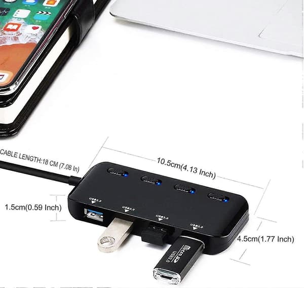 Usb 3.0 Hub med porter, med bryterindikatorlys, for Mac Pro/mini, ps4, Xps osv.