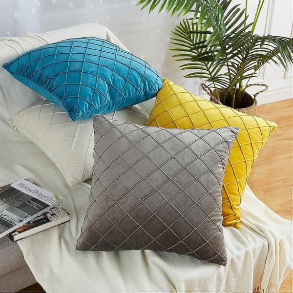 Dekorative pudebetræk, ternet, geometrisk jacquard, broderede pudebetræk til sofa, soveværelse, 45 x 45 cm