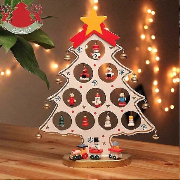 Julgran Mini Julgran i Trä med Hängande Dekorationer (Röd) - En Styck