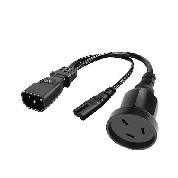 C14 til C7 + AU Y Splitter Strømstikledning, Enkelt IEC 320 C14 Han til C7 + AU Hun Splitter Adapter Kabelledning