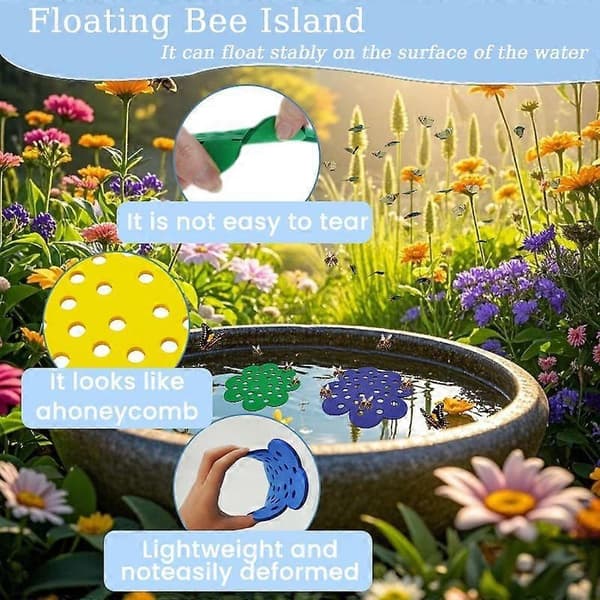 Bi-vattenstation, 4-pack bikakeformad flytande ö för bin, väderbeständig pollinerarvattenstation för bikupor 3 sets
