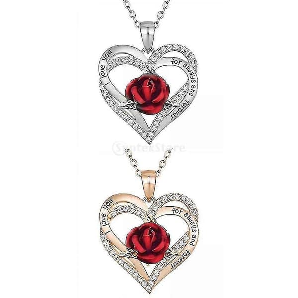 2x Kärlek Hjärta Ros Hänge Halsband För Mamma Dotter Utsökt