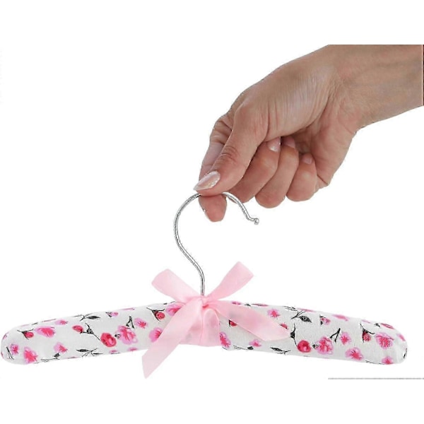 12-pack Vadderade babygalgar i satin för garderob, barnkammare, babykläder, rosa blomdesign (9,5 tum) Edition d