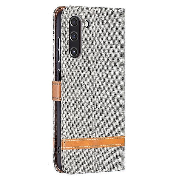 Splejsning Jeans Stof Overflade Læder Telefon Cover Wallet Stand Case Kompatibel Med Samsung Galaxy S21 FE/S21 Lite Grey