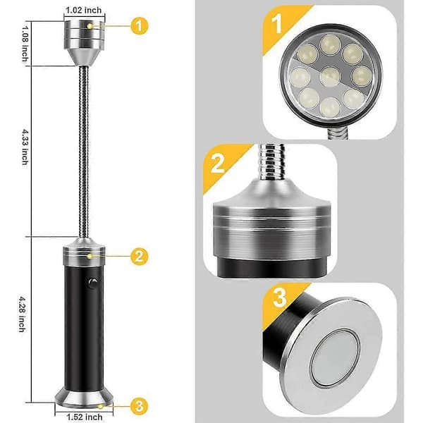 2 stk. Grilllys, Magnetisk Grillygte, 9 LED'er Grillys Sæt
