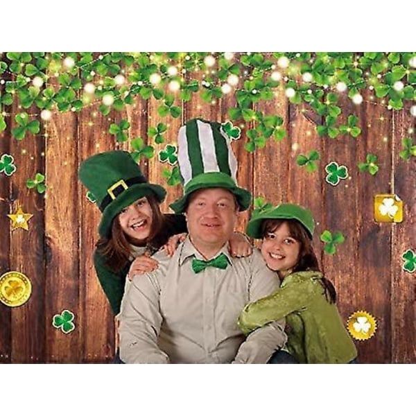213x152 cm St. Patricks Dag Baggrund Glitter Rustikt Træ Grøn Lucky Shamrock Guldmønter Fotografering Baggrund til Børn Nyfødt Baby Shower Fødselsdagsfest