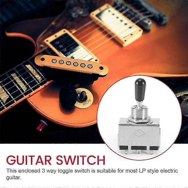 1 stk Gitar 3-veis vippebryter, Metallinnkapslet 3-veis velgerbryter med svart tuppknapp Erstatningsdel for LP-stil elektrisk gitar