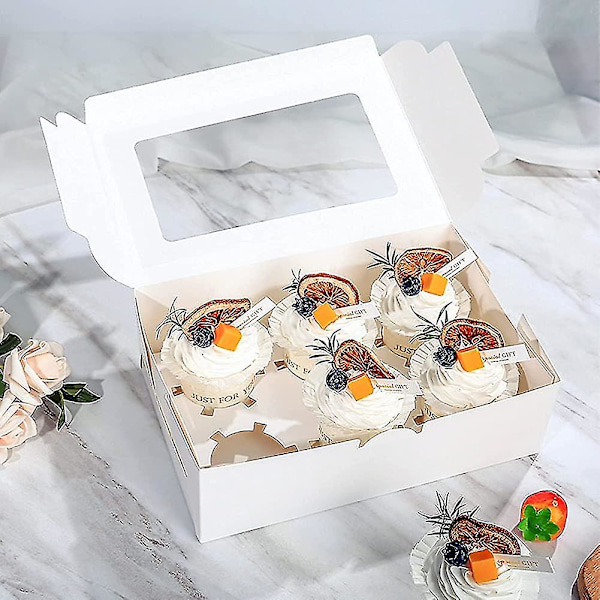 15 kpl Lahja Cupcake-laatikot 6 reiällä, valkoinen Cupcake-laatikko ikkunalla ja