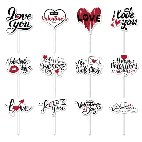 12 stk. Søde Valentinsdag Cupcake Toppers Hjerteform Brevprint Kagepynt Mad Appetizer Stand