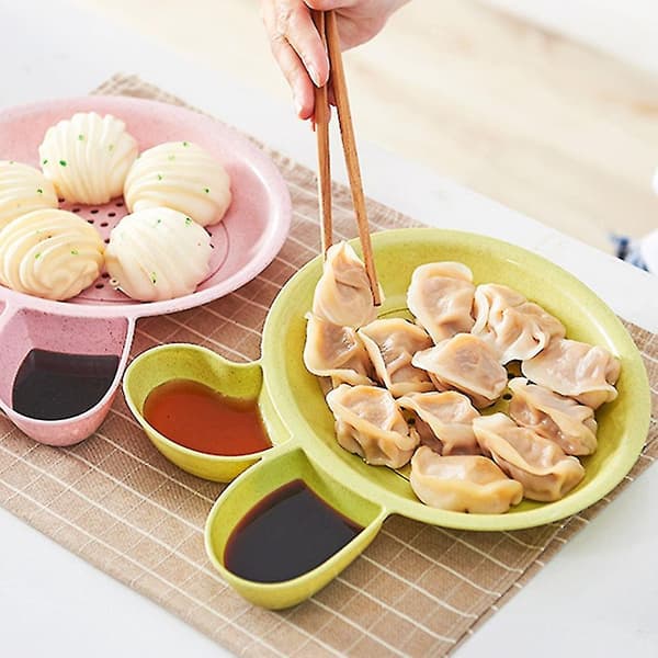 2 st Dubbellagers Dumpling Mat Dräneringsplatta Dippsås Serveringsfat Skål Q