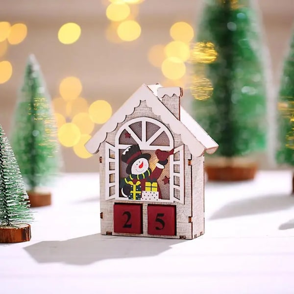 Julnedräkning Skrivbordskalender Trä adventskalendernummer Datumblock Datumkalenderblock till byrå Farmhouse Holiday Red