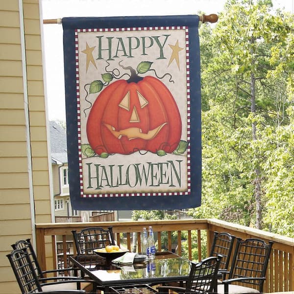 Hjemmehaveflag Hus dobbeltsidet Glad Halloween Græskar