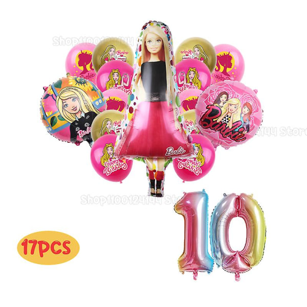 Barbiee Doll Födelsedagsfest Dekorera Tillbehör Rosa Tjejtema Bordsservis Kopp Tallrik Ballong Baby Shower Prinsessan Festdekor Presenter 17pcs set 10