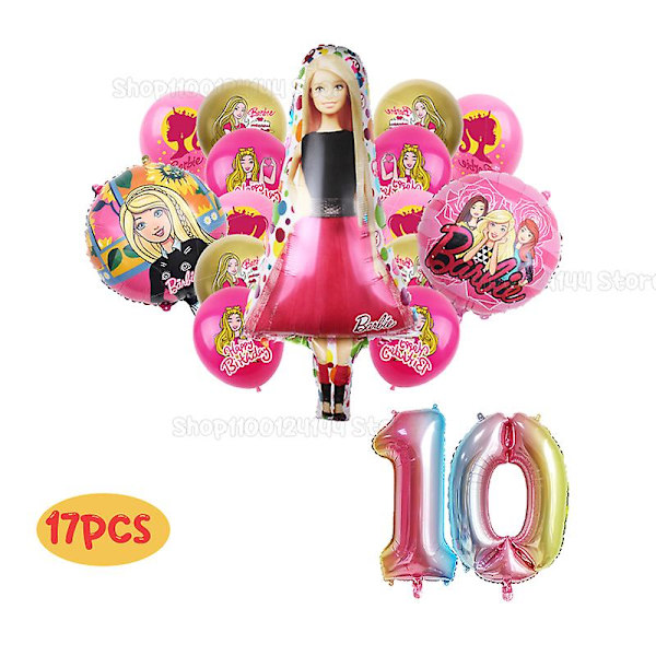 Barbiee-nukke Syntymäpäiväjuhla Koristetarvikkeet Vaaleanpunainen Tyttö Teema Astiat Cup Lautas Ilmapallo Baby Shower Prinsessa Juhlasisustus Lahjat 17pcs set 10