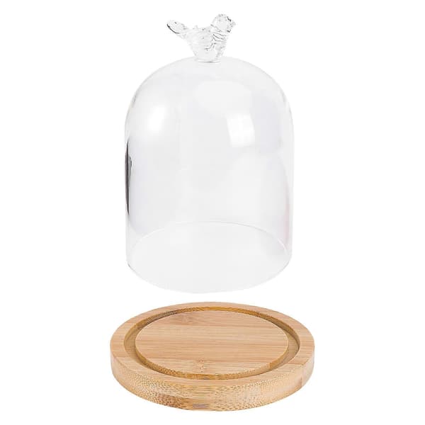 Glas Cloche med træbase, elegant displaymulighed til blomster og håndværk