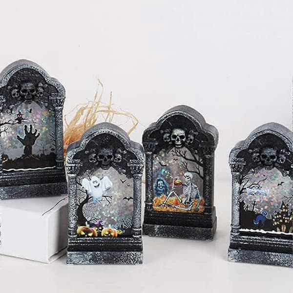 Gravstein Halloween Nattlys Lysende Gravstein Spøkelseshus Horror Dekor Bordplate, 4 stk