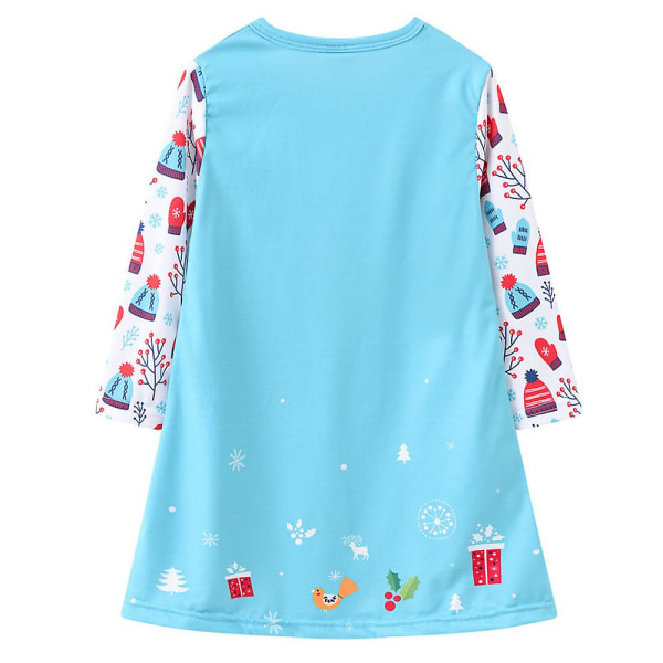 Jouluinen Toddler Lapset Tytöt Casual pitkähihainen Tunika Mekko Printed Leikkivaatteet Juhla Löysä Pitkäsiima Topit Mekot Blue 4-5 Years