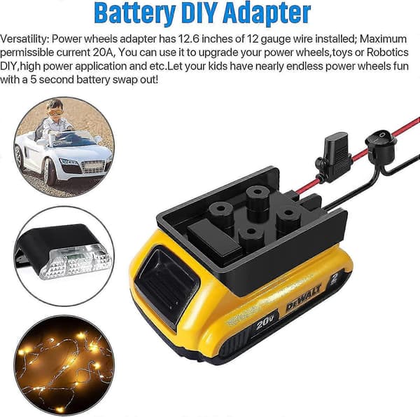 Power Wheel-adapter med sikring og afbryder, sikker batteriadapter til Dewalt 20v lithiumbatteri