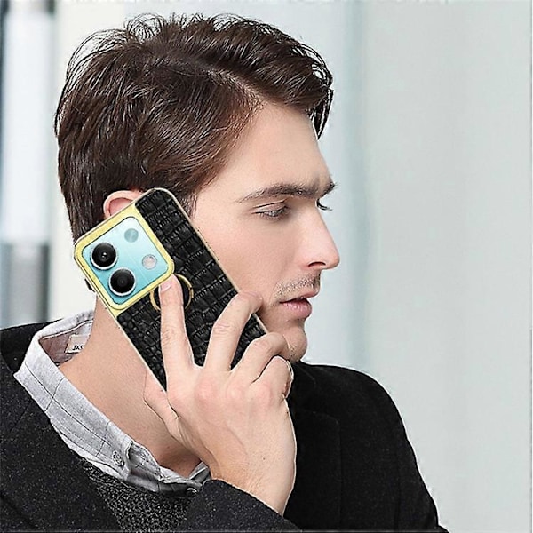 Kompatibelt Skal för Xiaomi Redmi Note 13 5G Mobiltelefon 6D Elektroplätering Ring Ställ Läder+TPU Skydd Green