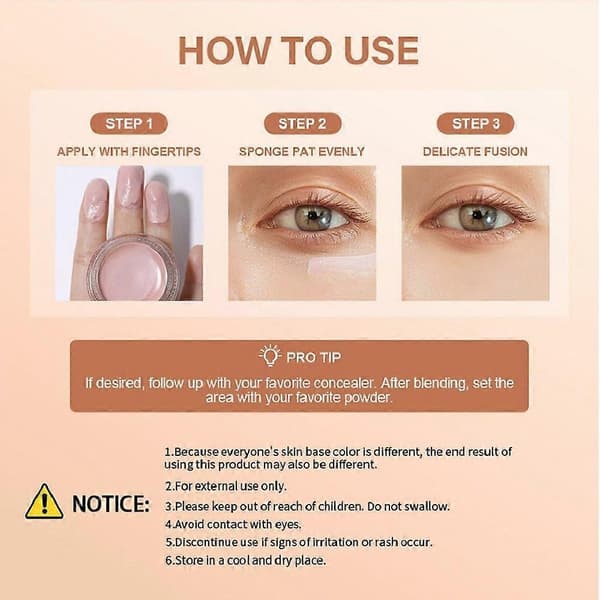 Øyeunderlysner og concealer - Hydrerende fargekorrigerer for mørke ringer, lett øyeunderlysende krem, glatt og blandbar Warm Nude